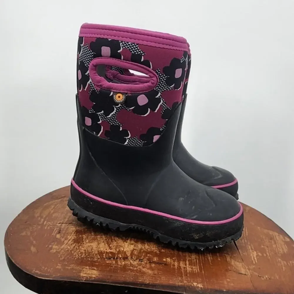 Girls Bogs Waterproof Floral Black Boots Size 10‎